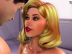 a blonde milf enjoys a relaxing bath scrub down