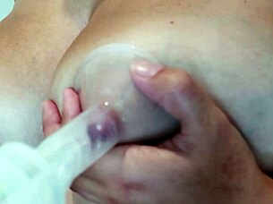 Milf lactates while relieving pressure solo