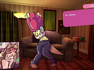 Two chicks are playing poker, but it's furry strip poker with clothes ripping off in this anime hentai game