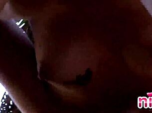 Lesbian nina teases outdoors, rubbing her clit and showing natural tits on amateur latina teen pussy