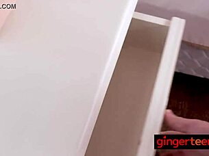 Tiny petite 18+ redhead gets tight horny pussy fucked by stepfather