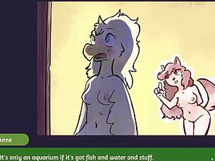 Two chicks are playing poker, but it's furry strip poker with clothes ripping off in this anime hentai game