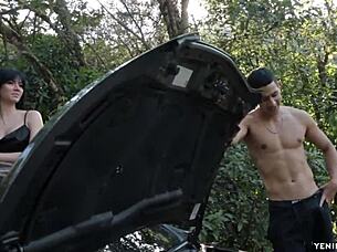 horny teen 18+ slurps on gigantic cock and swallows cum