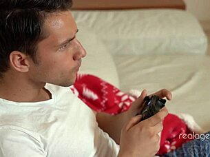 Does blonde babe Angelika Grays fuck her boyfriend while he plays video games?