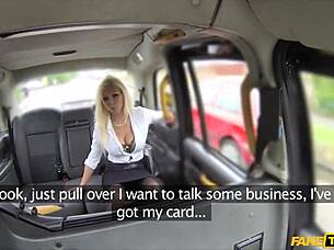 Busty blonde estate agent chick gets fucked in a cab hidden cam blowjob heels