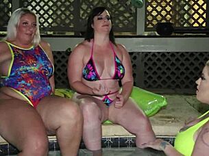 Watch These Sexy PAWGs Eat Pussy Poolside In A Wild 3Some!