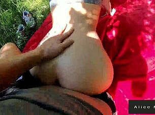 Fucking this blonde beauty in nature with big cock and public nudity.