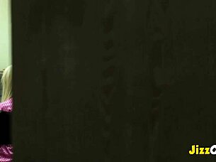 jizzorama features platinum blonde jessica lynn in a tanned bimbo scenario with big tits