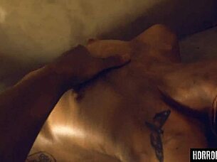 in horrorporn, the beast from the woods licks and fucks in doggystyle with bondage and blowjob