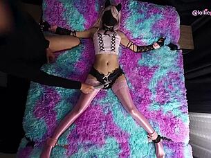 Petite cutie tied up, cumming uncontrollably as I fill her with creampie