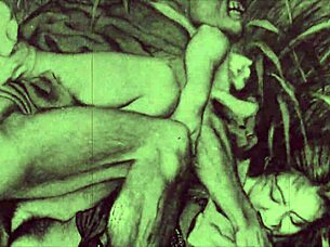 Vintage erotic illustration of asian cartoon