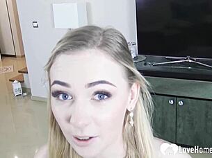 blonde teen rides hard in pov, getting creampied in homemade fun