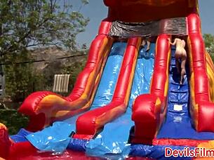 Gangbang Lesbians Toy Pussy And Ass Outdoors?