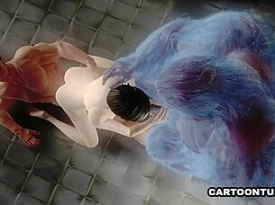 busty 3d babe double teamed