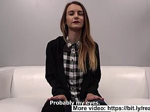 The submissive model screamed loudly during the doggystyle fucking and cumshot interview.