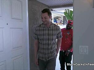 Miranda gags on big black cock choking her.