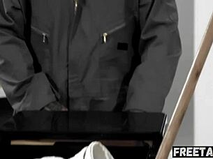 Blonde BBW says, 'Janitor caught me in the office'