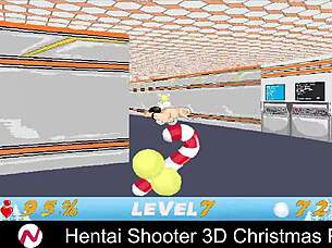 At the christmas party, the hentai shooter game features big tits and monsters.