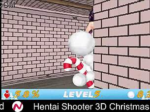 At the christmas party, the hentai shooter game features big tits and monsters.