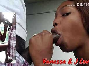 i'm watching this hot black chick with big tits get bareback creampie.