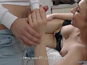 Pretty nympho stretches her tight pussy and loses her virginity