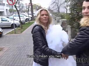 Debt Collector Fucks Blonde In Front Of Her Husband!