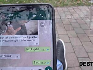 Debt Collector Fucks Blonde In Front Of Her Husband!