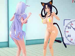 Akeno asks for sex in the public pool in HS DXD NTR Madness 4