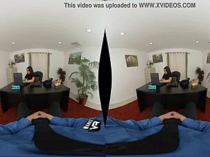 In office pov, she says, 'let me suck your shaved pussy close up.'