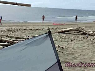 oops, flashin my dick at nudist beach, strangers watchin!