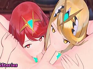 Playing with his cock with her mouth in an adult game