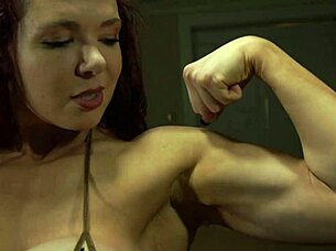 busty bodybuilder flexes passionately while riding and fucking intensely