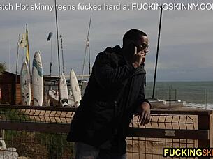 blonde teen plays with big black dick