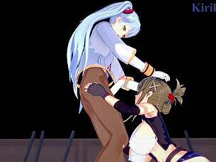 nine and chitose kisaragi share lesbian futanari sex