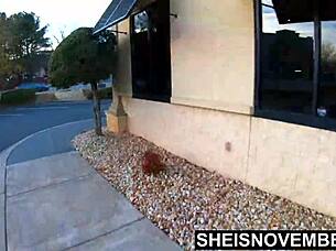 Ebony Babe Rides Bike Nude in Public