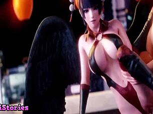 Playing with his cock with her mouth in an adult game