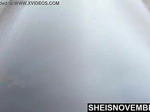 Ebony Babe Rides Bike Nude in Public