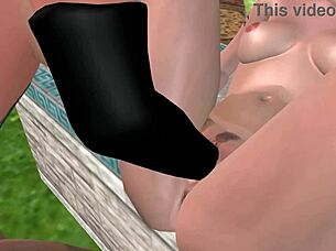 3d animated lesbian girl fisting on table