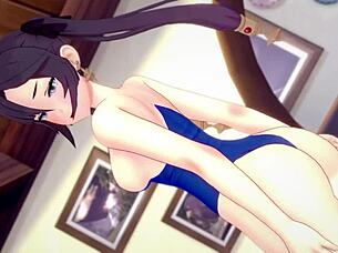 mona heats up a cock using her bikini in 3d hentai