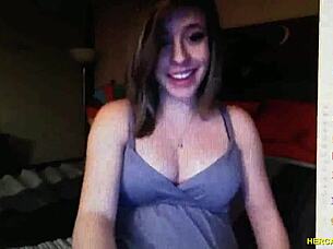 Pregnant cutie teases with boobs and pussy on webcam