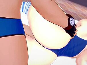 mona heats up a cock using her bikini in 3d hentai