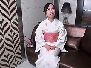 Yukata mature woman enjoys slippery sex with partner