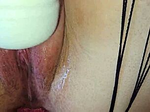 Sexy wife poses in stockings and toys for a million-dollar photo