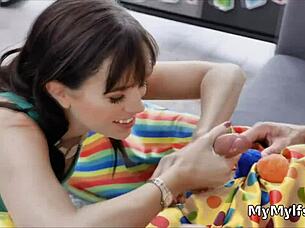 Horny housewife rides clown's hard cock in reality scene with blowjob and hardcore action