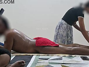 Happy ending caught on hidden cam with two girls in massage spa