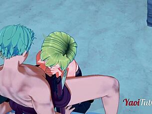 one piece yaoi - zoro x sanji handjob and blowjob on beach
