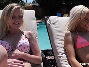 having a threesome with mom's new boyfriend, riding and blowjob