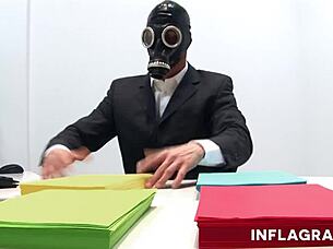 A chesty blonde babe in latex receives a hard shaft