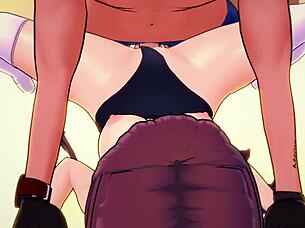 Fern is taking off her bikini to get fucked in this anime scene