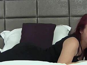 slave eats own cum off mistress's boots in bdsm humiliation session